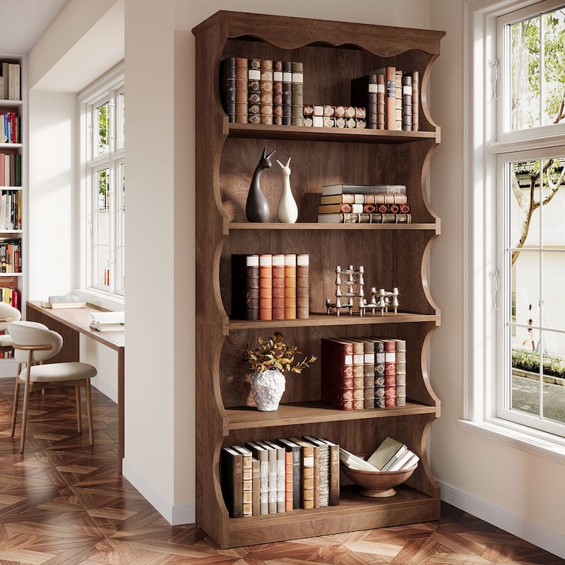 70-Inch Tall 5-Tier Curved-Edge Bookcase