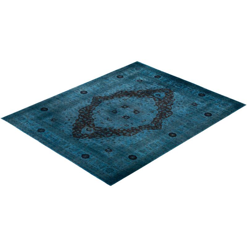 Overton Hand Knotted Wool Vintage Inspired Modern Contemporary Overdyed Blue Area Rug - 12' 4" x 15' 4"