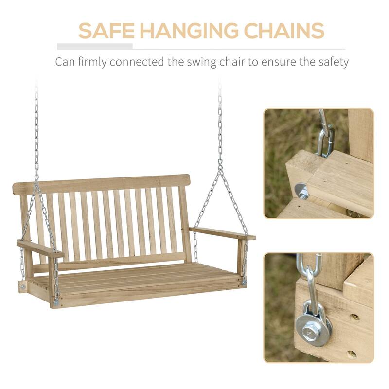 Outsunny 2 Seater Outdoor Porch Swing Chair Seat with Slat Design, Wooden Hammock Bench for Garden Patio Yard