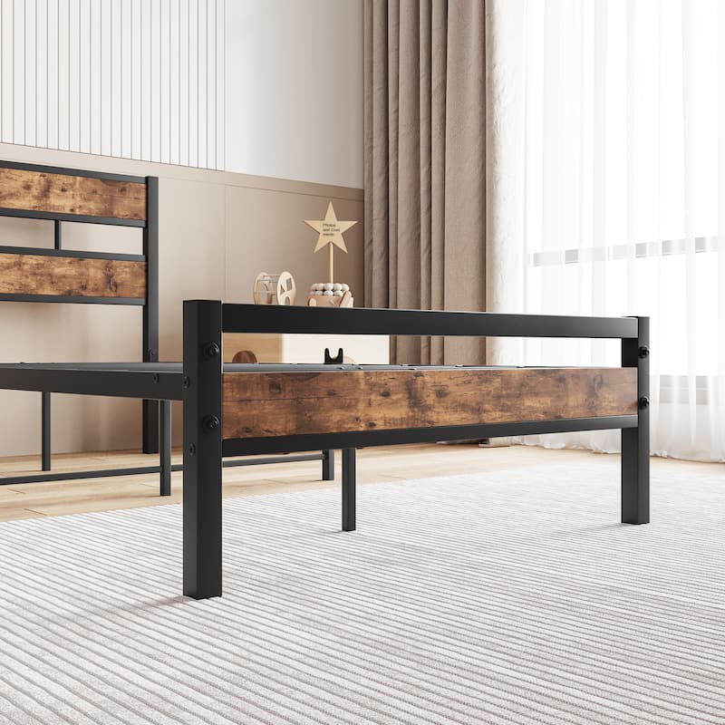 Metal Wood Platform Bed Frame with Slats