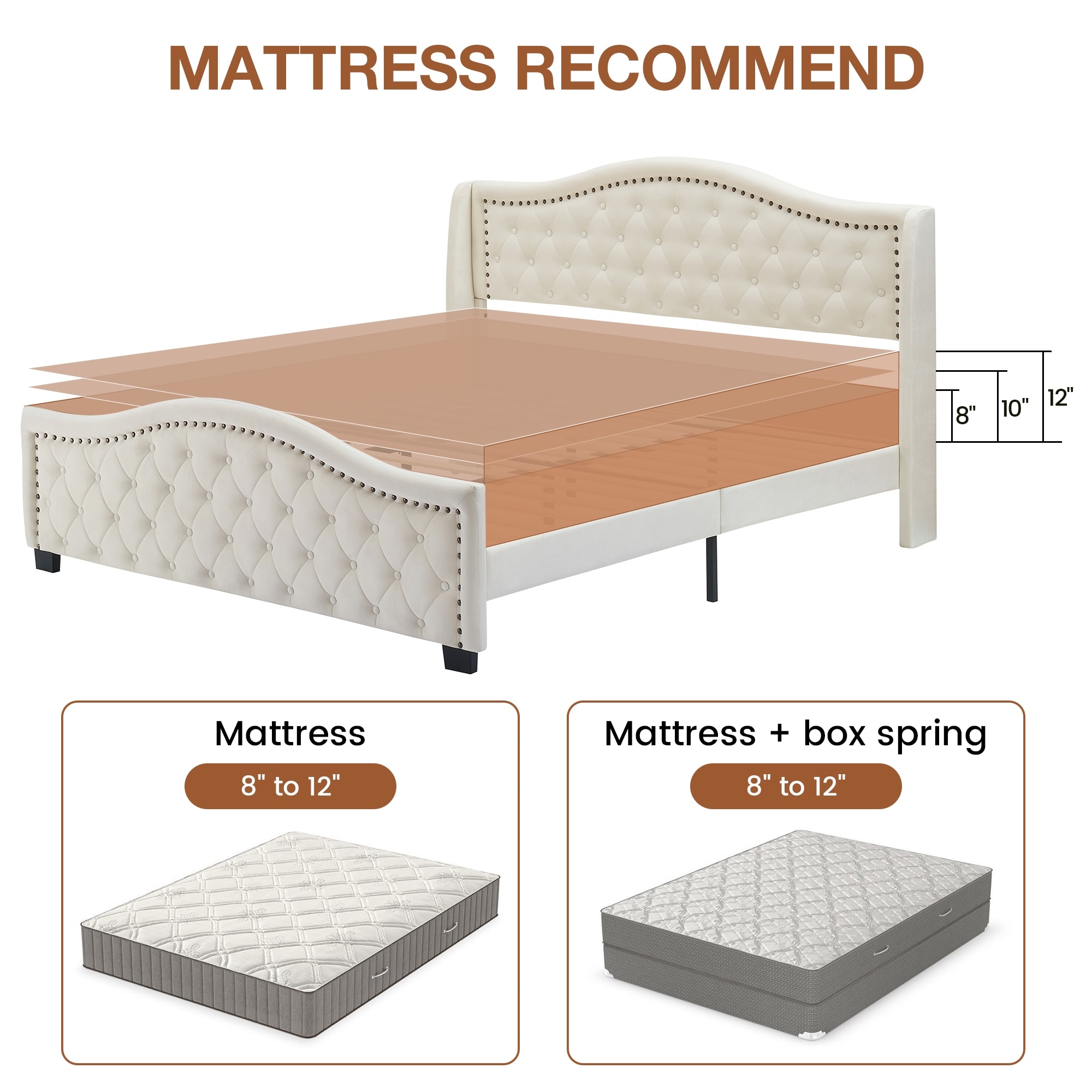 White Tufted Upholstered Platform Bed Frame with Headboard and Footboard