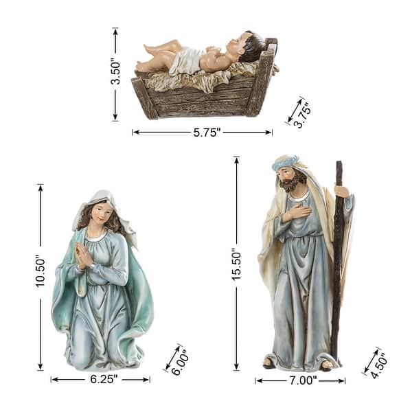 dimension image slide 4 of 30, Glitzhome 12pcs Resin Christmas Multi/ Blue/ Ivory Nativity Figurines Set