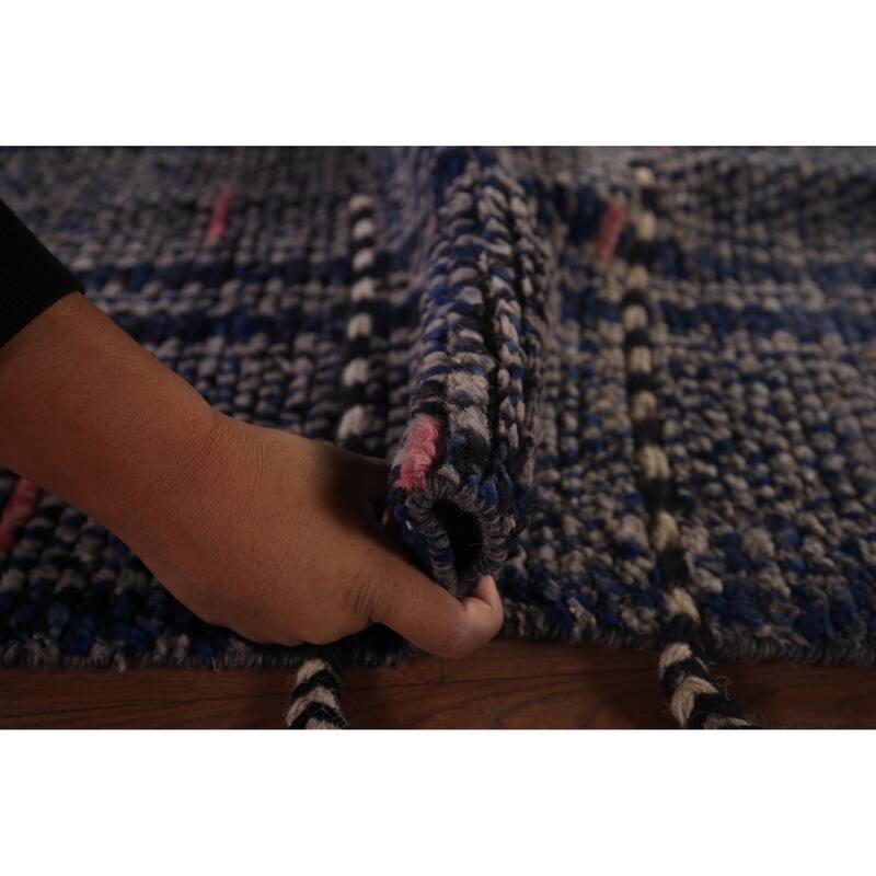 Navy Blue Moroccan Oriental Area Rug Handmade Wool Carpet - 5'11"x 9'10"