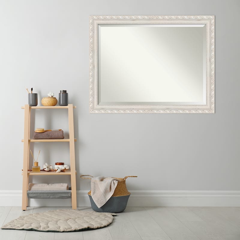 Opera Off White Beveled Wood Framed Bathroom Vanity Wall Mirror - Opera Off White