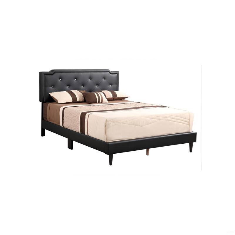 Modern Black Queen Bed with Tufted Headboard and Adjustable Height
