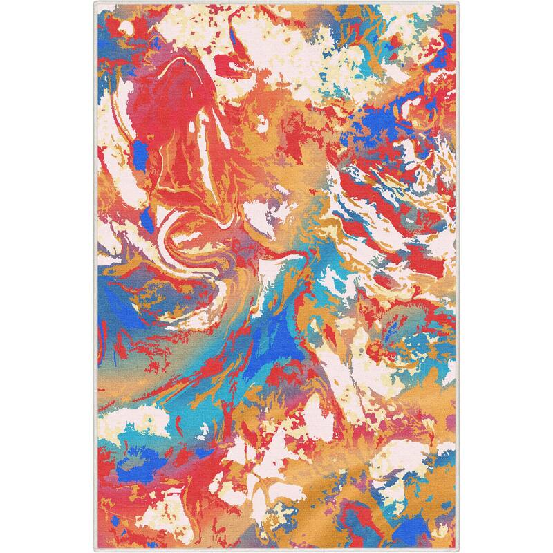 Well Woven Abstract Harmony Modern Boho Marble Flat-Weave Area Rug