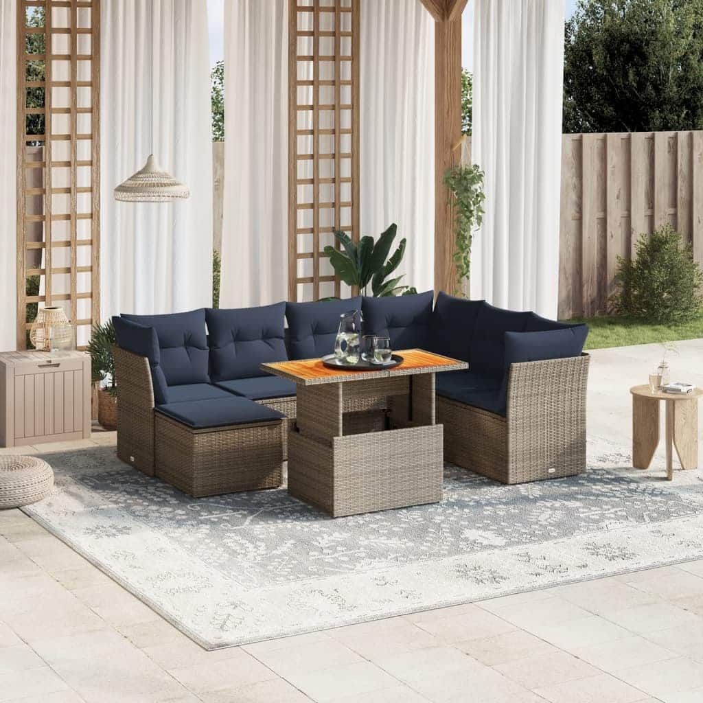 vidaXL Patio Sofa Set with Cushions Outdoor Furniture 8 Piece Poly Rattan - 24.4" x 24.4" x 27.2"