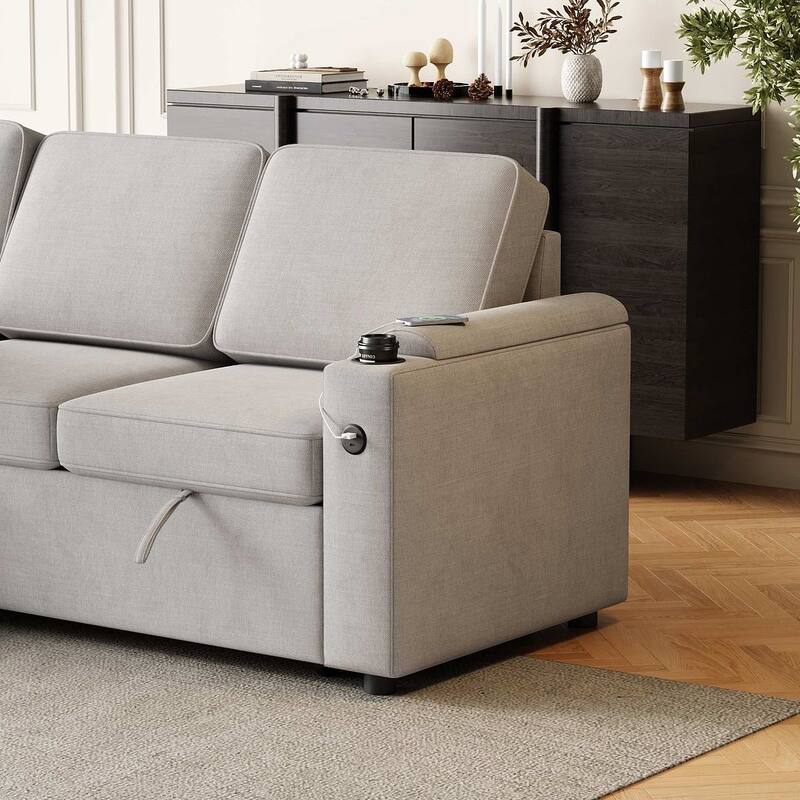 85.8" Upholstery Sleeper Sectional Sofa Pull Out Sofa Bed with Storage Space