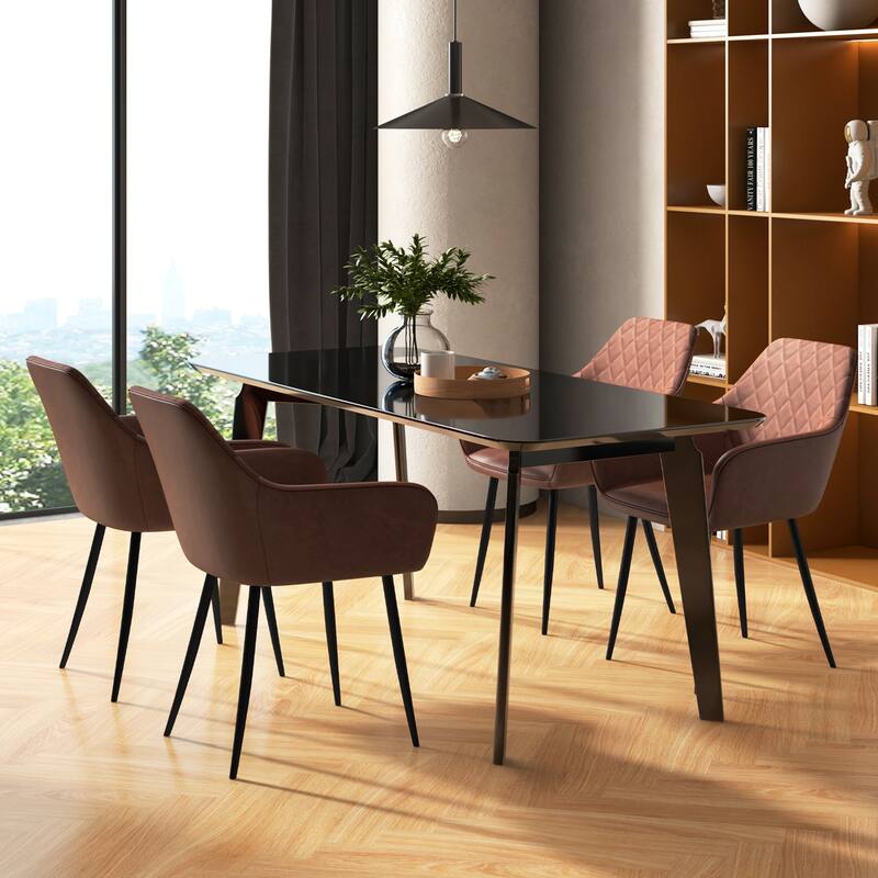 Gymax Leisure Dining Chair Set of 2 Upholstered Accent Chairs w/