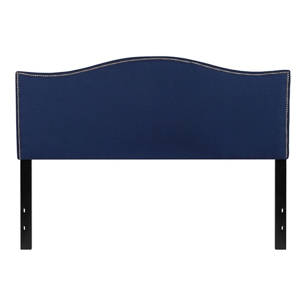 Offex Upholstered Queen Size Headboard with Accent Nail Trim in Navy Fabric