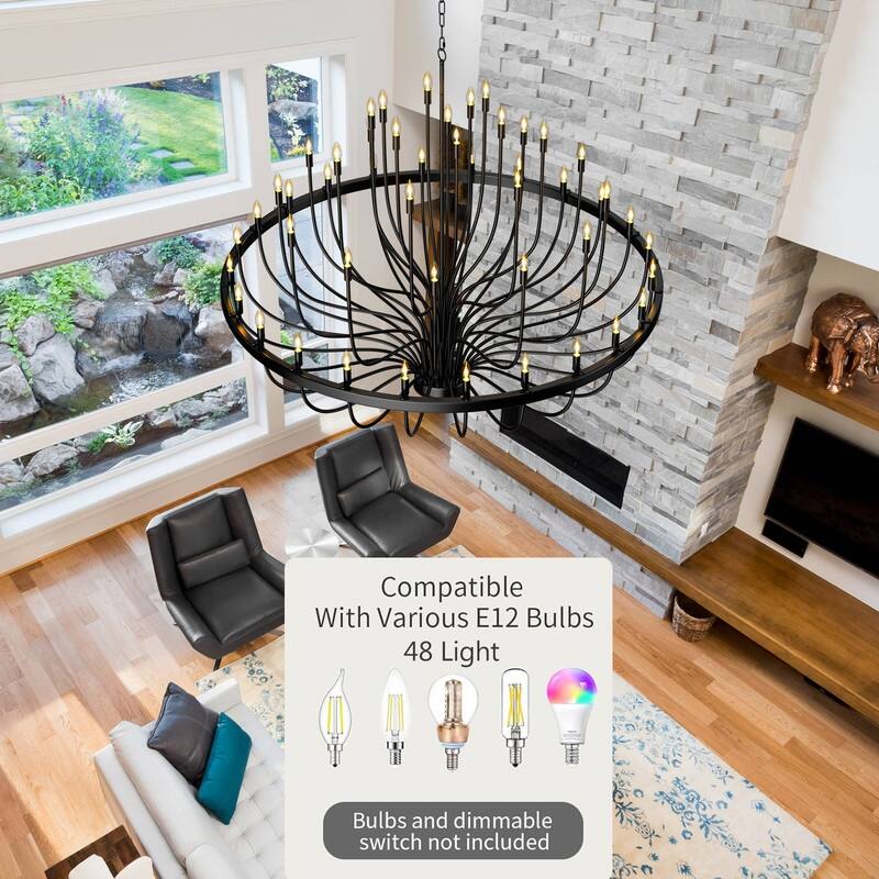 Black Candle Chandelier Modern Farmhouse Chandelier for High Ceilings