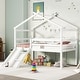 preview thumbnail 9 of 11, Twin Low Loft House Bed with Slide, Ladder, Safety Guardrails, House Roof Frame White