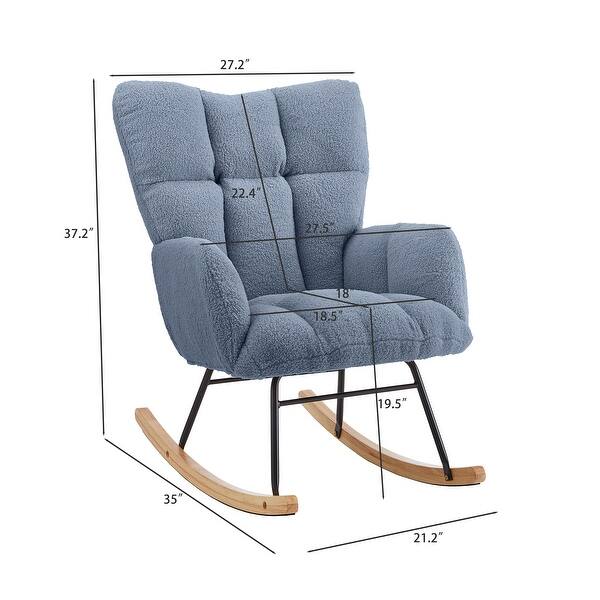 dimension image slide 4 of 6, Teddy Fabric Tufted Glider Rocking Chair with Metal Frame