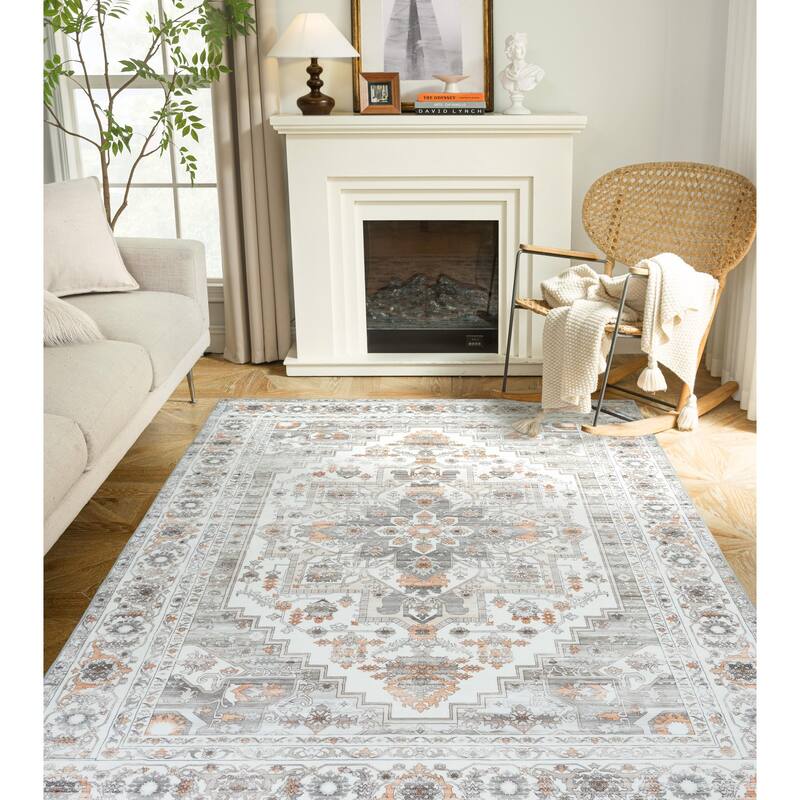 DriftAway Area Rug Washable Rugs for Living Room Non Slip Rubber Backing Low Pile Non Shedding Boho Foldable Vintage Rugs
