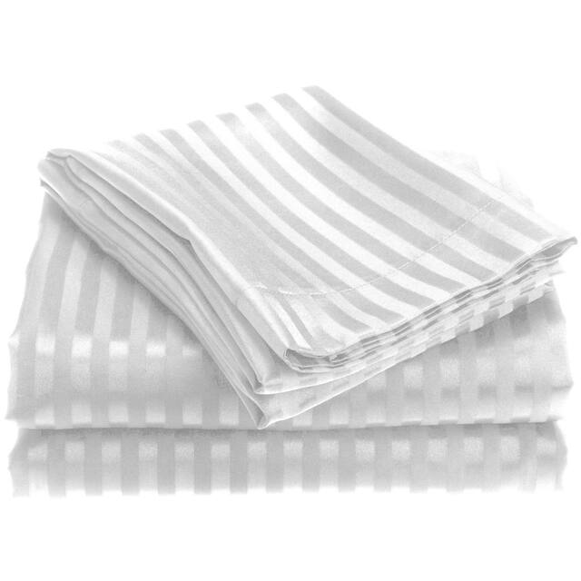1800 Series Ultra Soft 4-Piece Embossed Stripe Bed Sheet Set - Stripe Sheet Set - Full - White