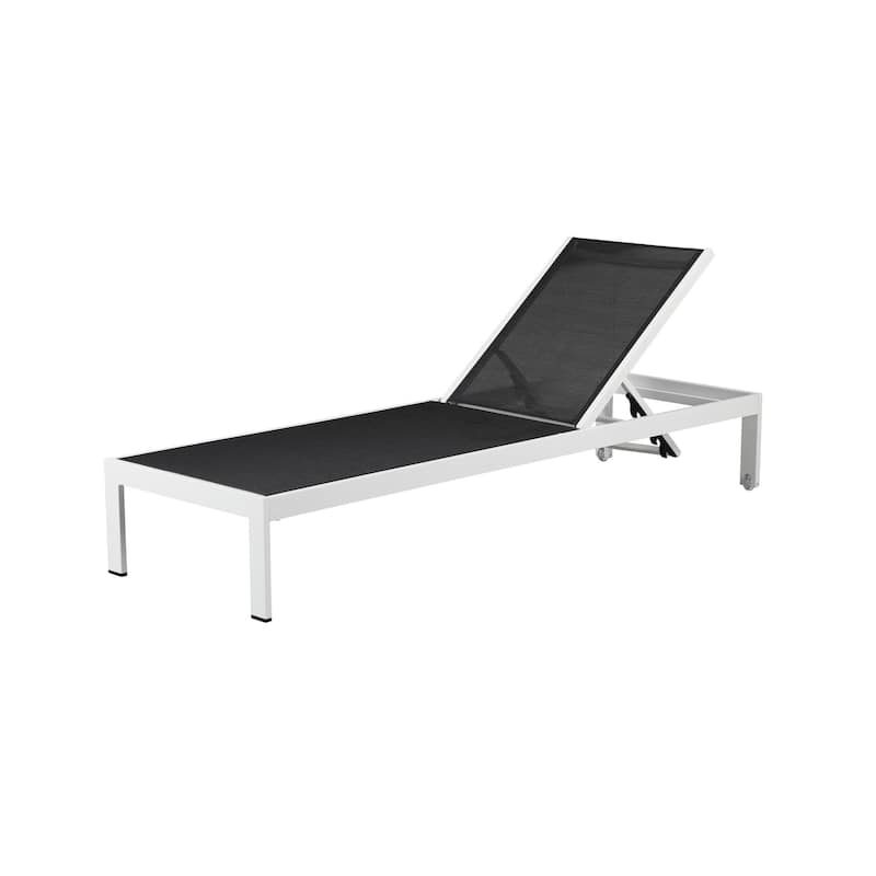 Edie 76 Inch Outdoor Adjustable Chaise Lounger, Metal, Black Textilene - Black