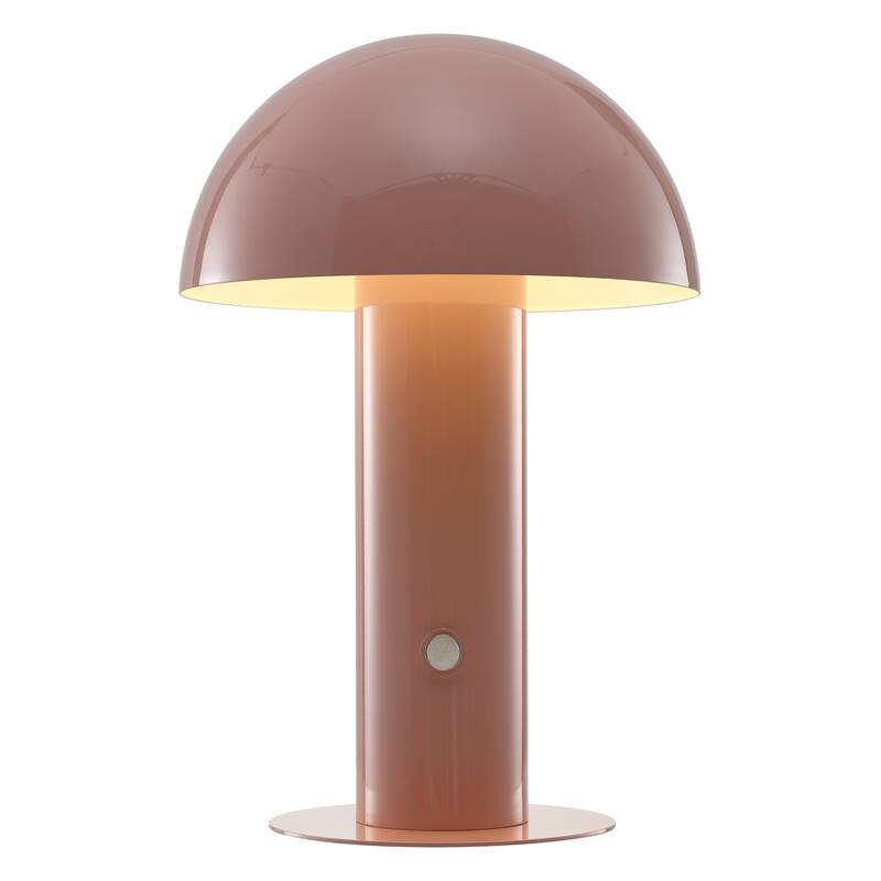 Porcini 10.75" Contemporary Bohemian Rechargeable/Cordless Iron Integrated LED Mushroom Table Lamp, by JONATHAN Y