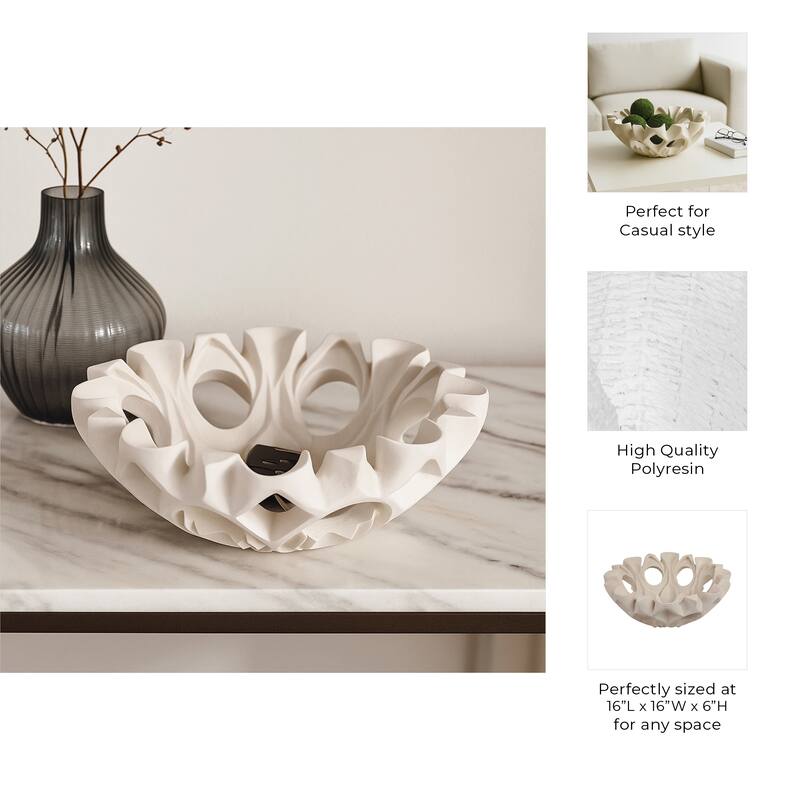 Artistic Decorative Bowl with Sculptural Cut-Out Design - 16", Tan