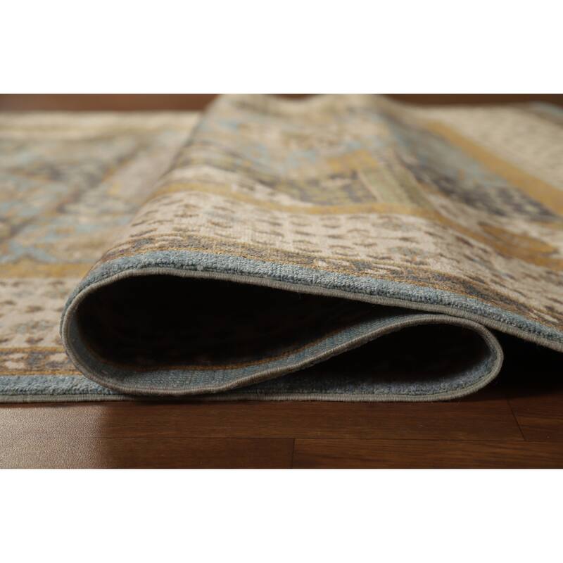 Hand Knotted Oriental 100% Wool Carpet Traditional Geometric Navy Blue & Blues Kazak Area Rug - 9' 9'' X 6' 7''