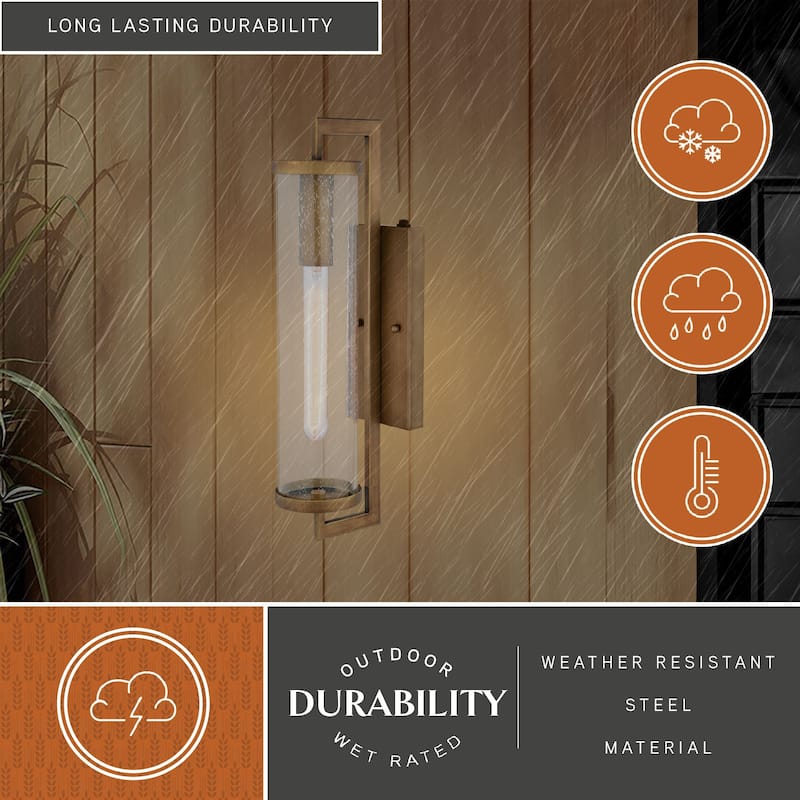 Morgan Park 1-Light Dusk to Dawn Modern Outdoor Wall Sconce with Clear Seeded Cylinder Glass Shade, Exterior Lantern