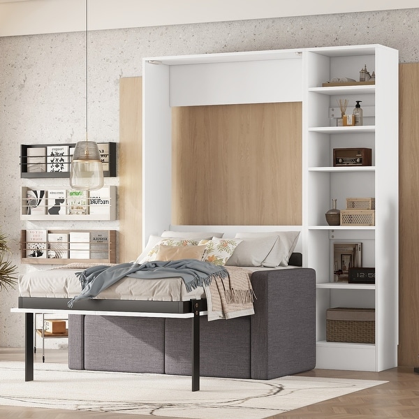 Murphy Bed with Couch Hidden Wood Murphy Bed Cabinet Bed with Sofa Horizontal Murphy Bed Wall Bed with Side Storage Shelves On Sale Bed Bath Beyond 40900598