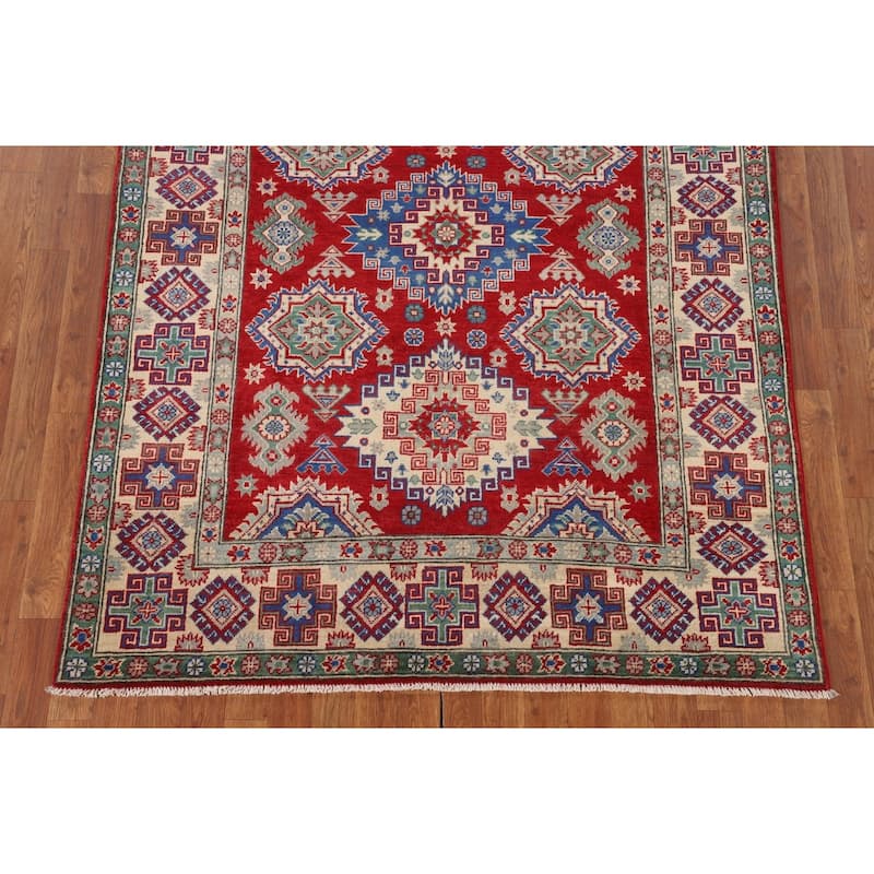 Traditional Kazak Oriental Area Rug Handmade Red Wool Carpet - 5'0" x 6'7"