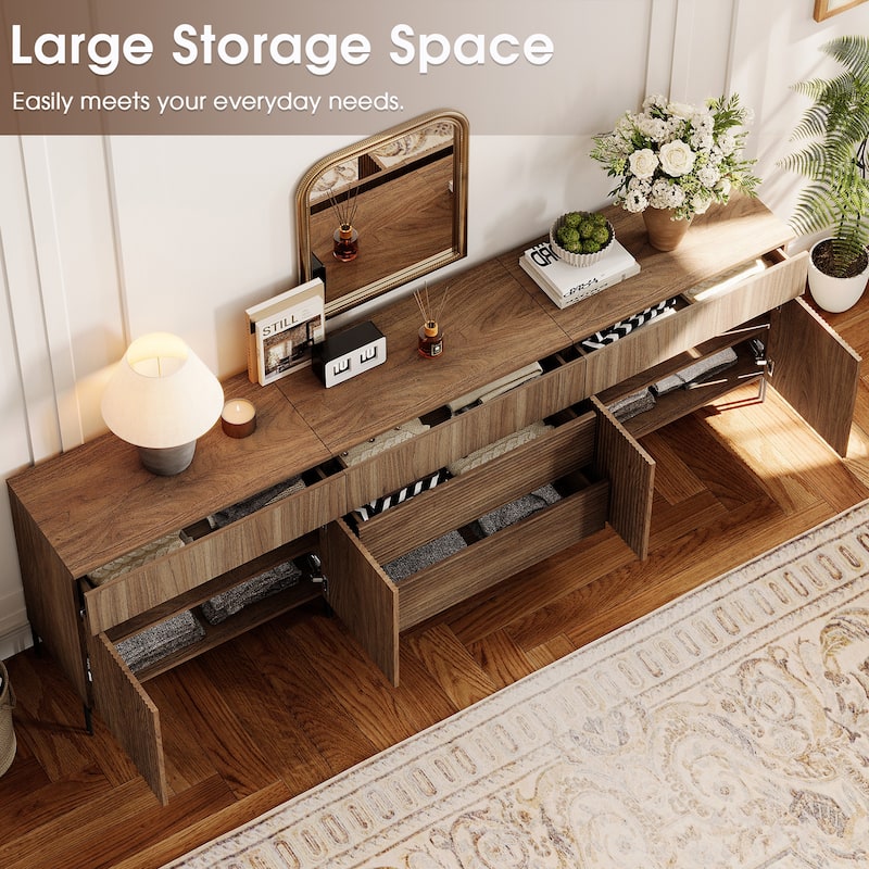 94.5" Modern Reeded Dresser TV Stand For Tvs Up To 100 Inch, Entertainment Center With Drawers