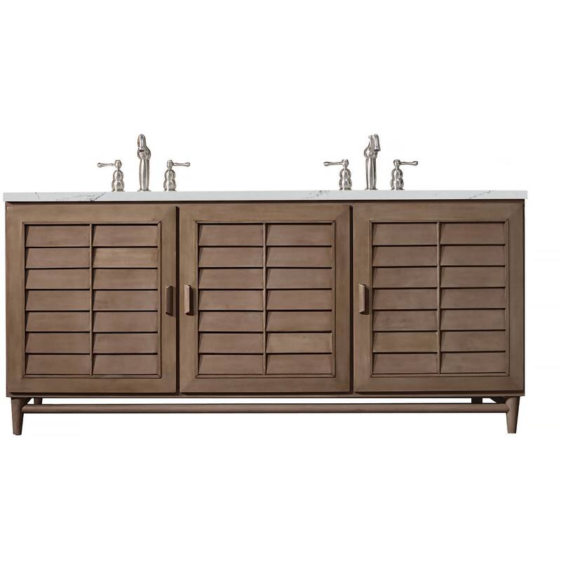 James Martin Vanities 620-V72-3ENC Portland 72" Free Standing Double - Whitewashed Walnut - Walnut Finish