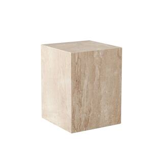 Rey Side End Table, 15 Inch Square Natural Beige Marble Pedestal