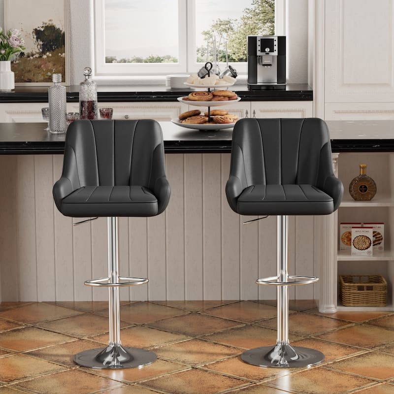 Adjustable Armless Swivel PU Leather Bar Stools Chrome Air Lift Counter Height Stools Set of 2