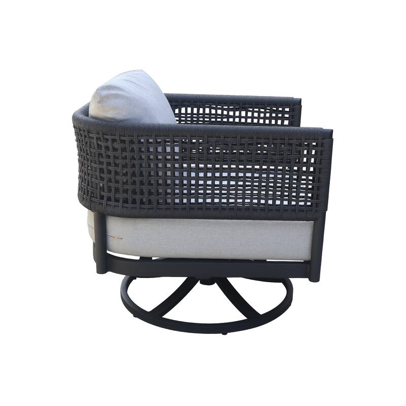 Outdoor Patio Woven Abaca Rope Swivel Dining Chair with Cushion