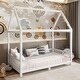 preview thumbnail 1 of 15, Twin Size Solid Wood House Bed with Guardrail, LED, and Roof for Kids Twin - White