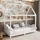 preview thumbnail 1 of 15, White Twin Size Solid Wood House Bed with Guardrail, LED, and Roof for Kids Twin - White