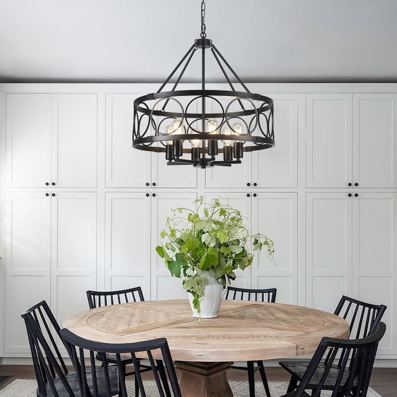 6-Light Candlestick Hanging Circle Linear Foyer Chandelier Lighting for Dining Room Kitchen Island