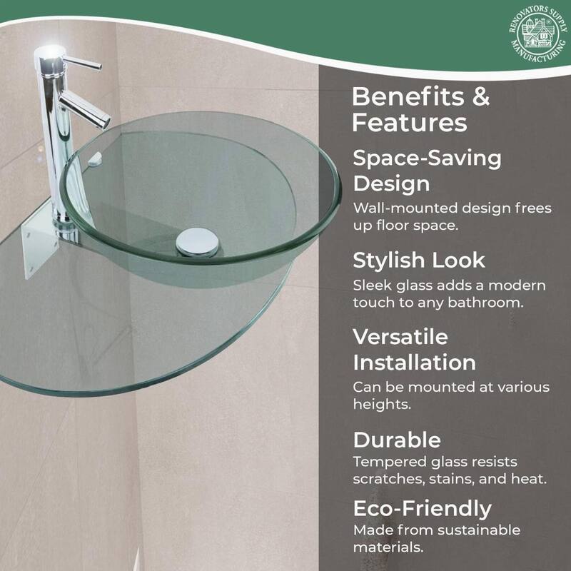 16.25" Corona Tempered Glass Wall Mount Bathroom Sink Round with Chrome Faucet and Drain