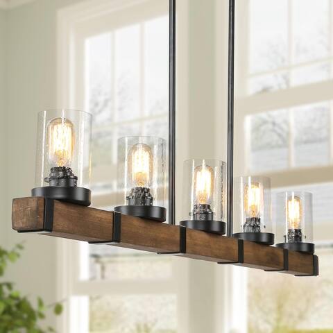 The Gray Barn Modern Farmhouse Linear Wood 5-Light Island Pendant Lights - L42.9"xW4.7"xH7.5"
