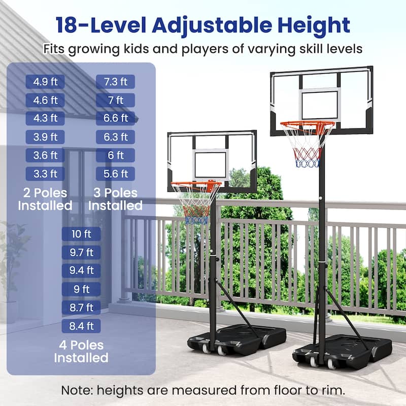 Outdoor Basketball Hoop with 18-Level Adjustable Height and Shatterproof Backboard - 4.8-11.5 ft