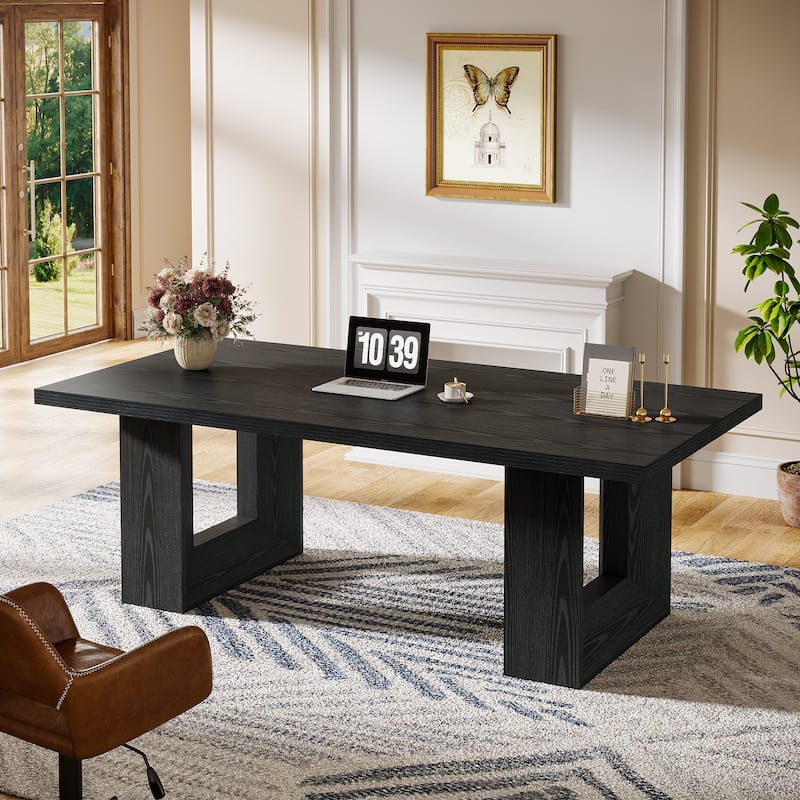62.99" Home Office Desk, Large Farmhouse Executive Desk, Computer Table for Office - Black