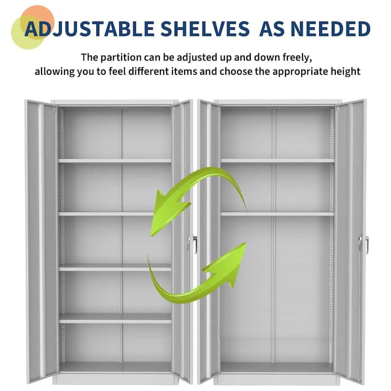 71" Metal Storage Cabinet with Doors for Garage, Office, Bedroom, Shop - N/A