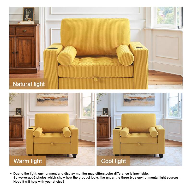 2 Set 3-in-1 Adjustable Recline Convertible Chair Bed Sleeper with USB Port