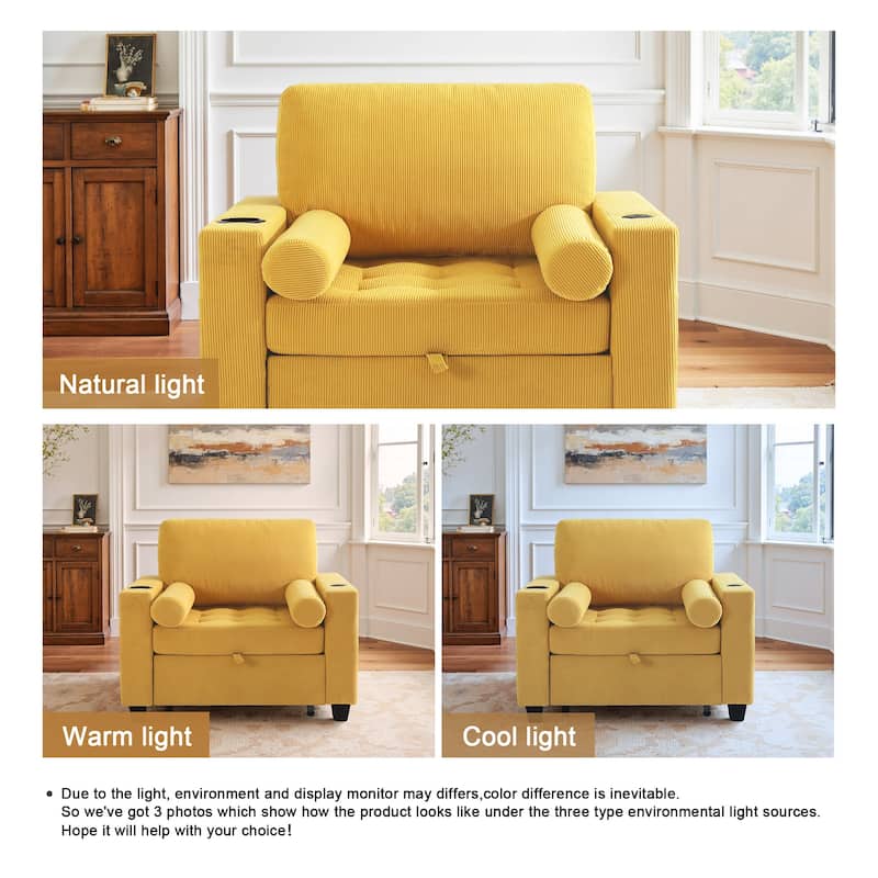 39" Adjustable Recline Convertible Sleeper Accent Chair with USB Port