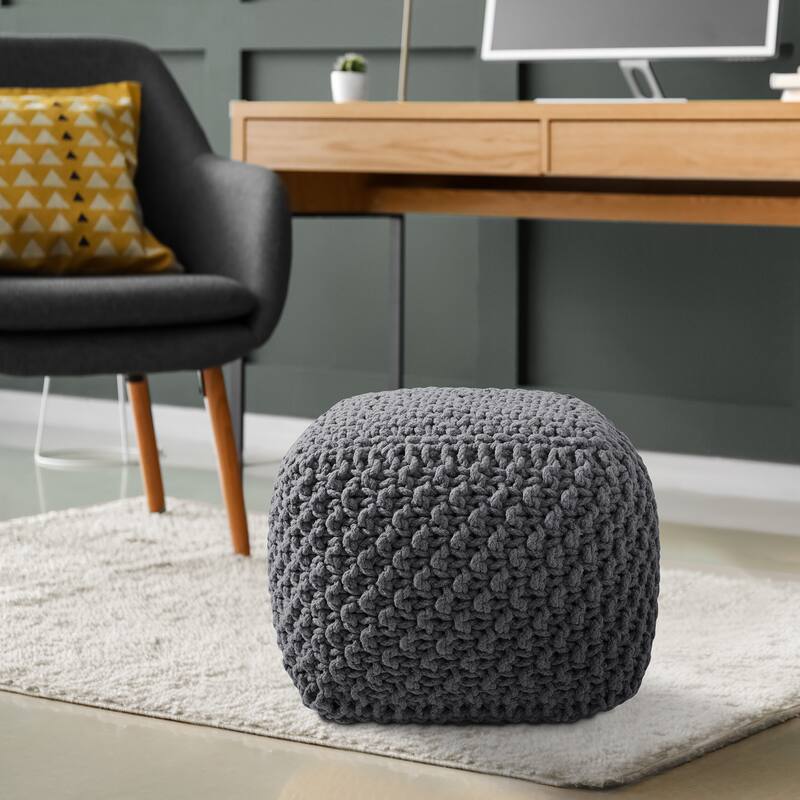 Cotton Pouf Ottomans Knit Foot Stool Pouffes for Living Room