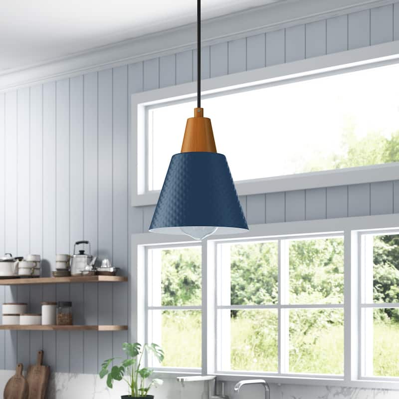 Industrial Metal Pendant Lighting with Wood Grain Minimalist Design for Kitchen Island