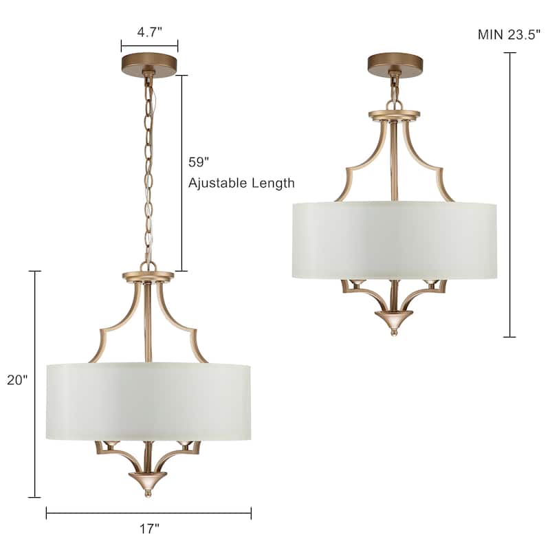 Modern 3 - Light Candle Style Drum Shaded Black/Gold Chandelier