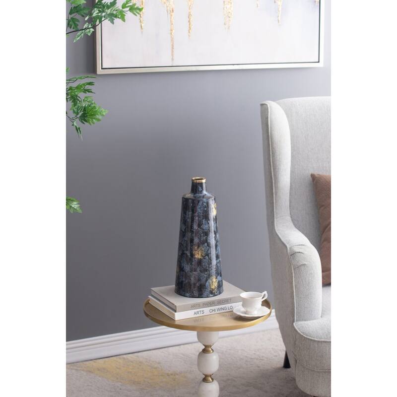 Glass Flower Vase - 14.5" - Blue and Gold