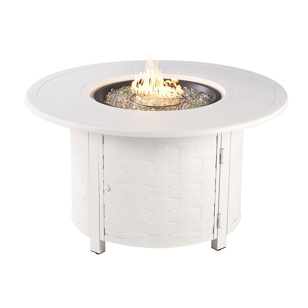 Round 44 in. x 44 in. Aluminum Propane Fire Pit Table with Glass Beads, Two Covers, Lid, 57,000 BTUs