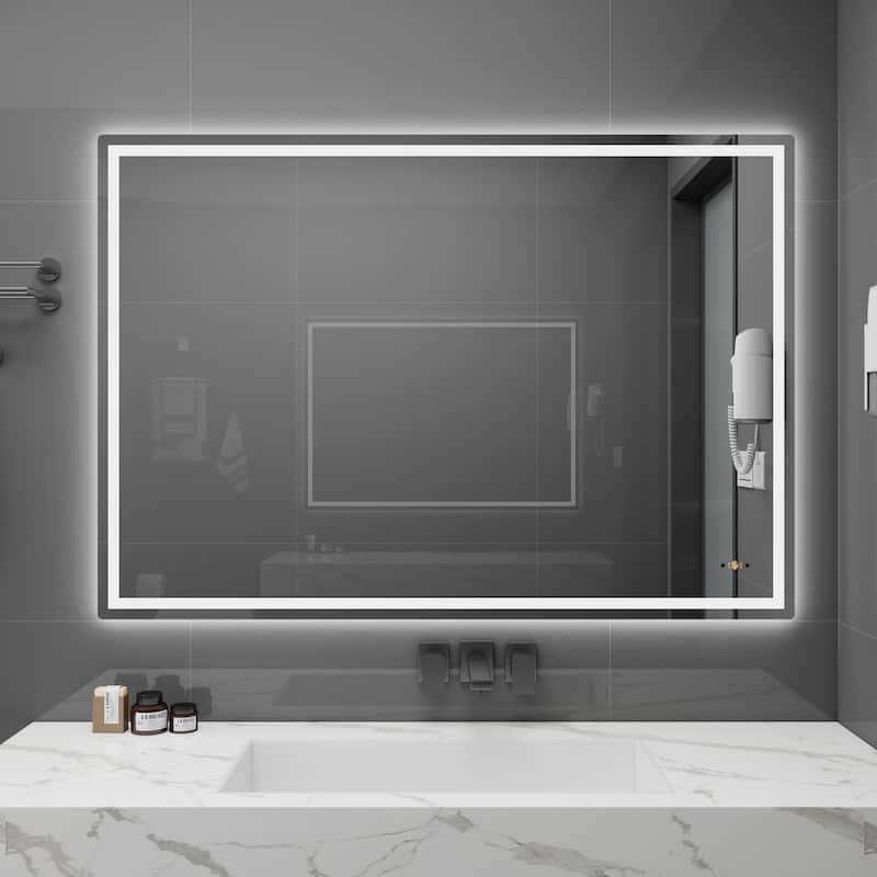 CB HOME Gesture Control Smart LED Mirror Bathroom, Lighted Wall Mounted Mirror, Dimmable, Frameless,Three Color,Front&BackLit - 42''x30''