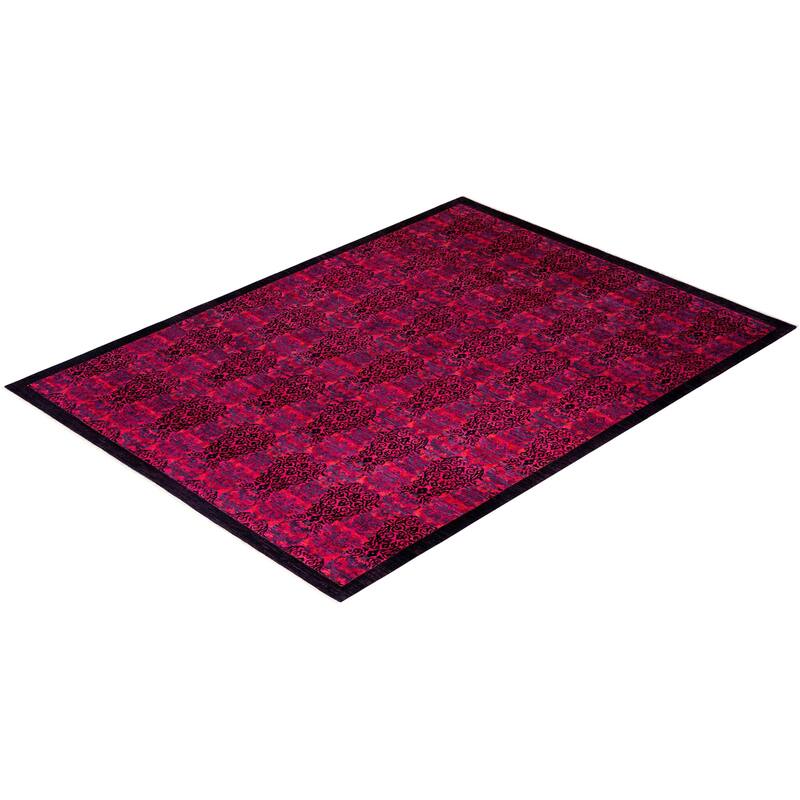 Overton Hand Knotted Wool Vintage Inspired Modern Contemporary Overdyed Pink Area Rug - 9' 1" x 12' 2"