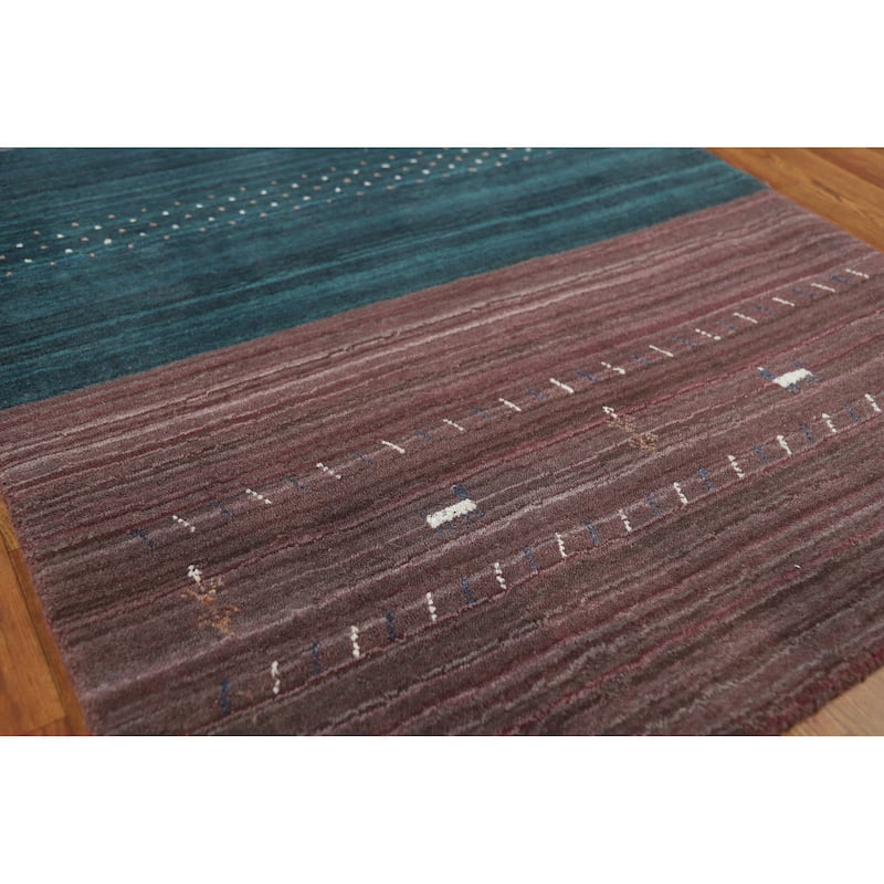 Striped Gabbeh Indian Runner Rug Hand-Knotted Wool Carpet - 3'0" x 10'2" - 3'0" x 10'2" - Multi-Color