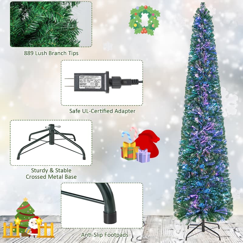 Gymax 8 FT Fiber Optic Artificial Christmas Tree Slim Pencil Xmas Tree